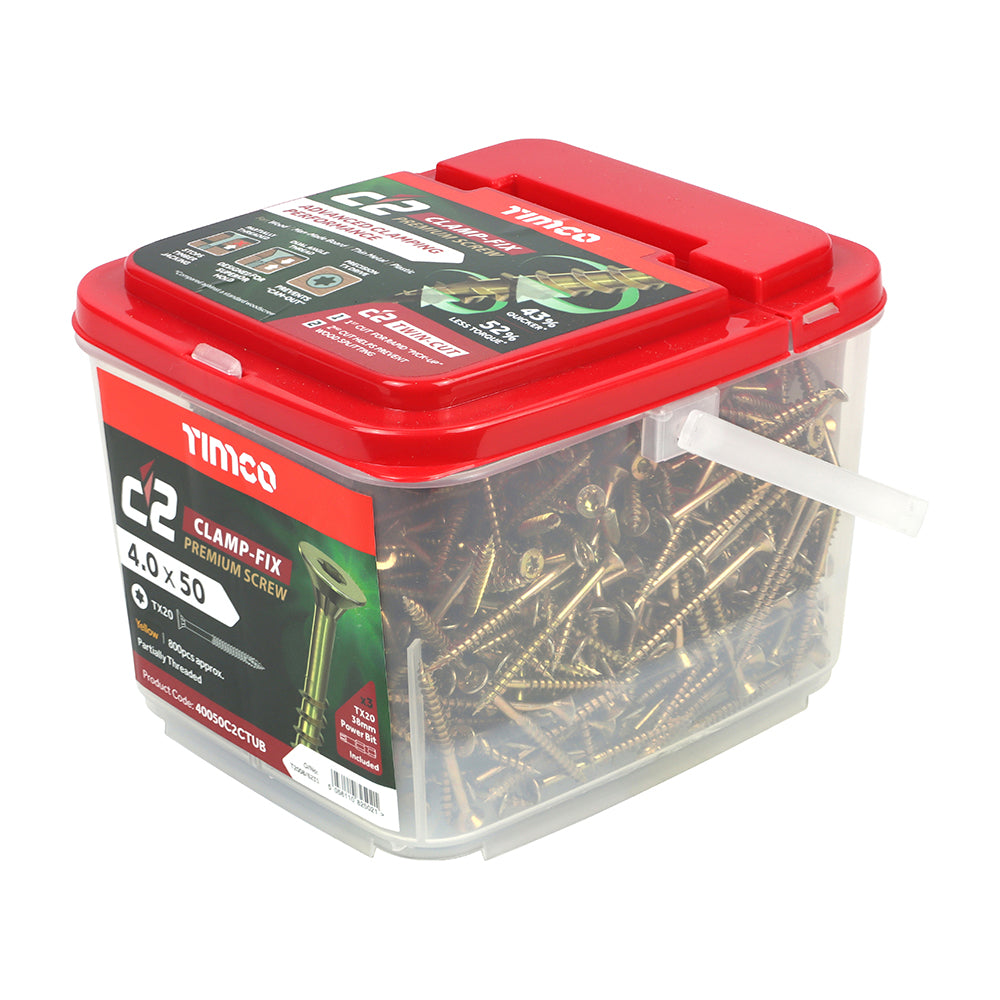 C2 Clamp-Fix - TX - Double Countersunk with Ribs - Twin-Cut - Yellow - 4.0mm x 50mm  - 800 Pack