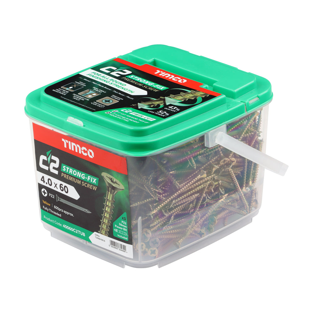 C2 Strong-Fix - PZ - Double Countersunk - Twin-Cut - Yellow - 4.0mm x 60mm - 600 Pack