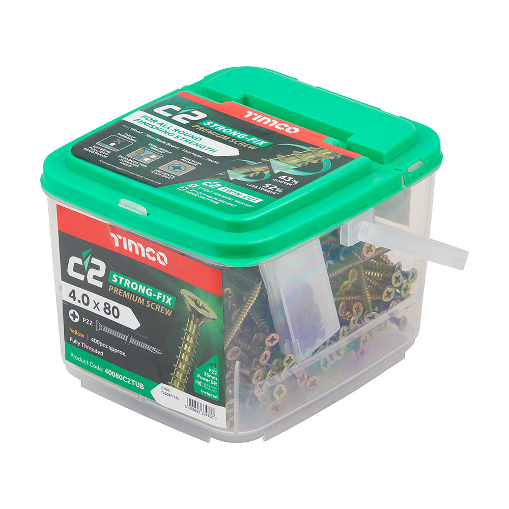 C2 Strong-Fix - PZ - Double Countersunk - Twin-Cut - Yellow- 4.0mm x 80mm - 400 Pack