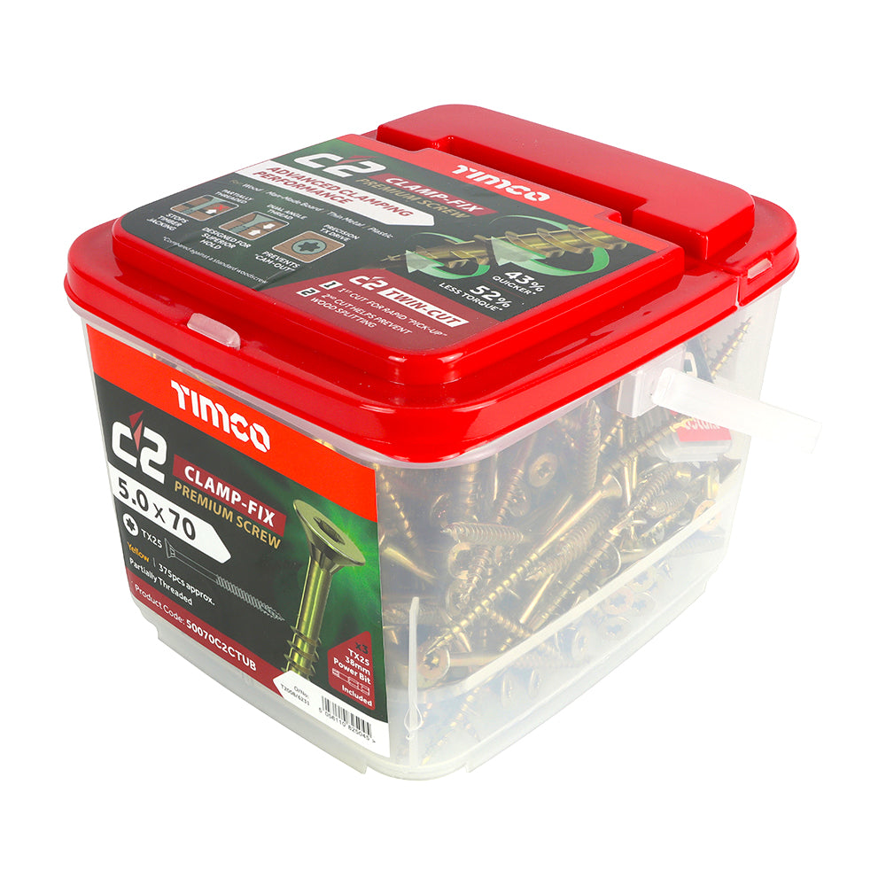 C2 Clamp-Fix - TX - Double Countersunk with Ribs - Twin-Cut - Yellow - 5.0mm x 70mm  - 375 Pack