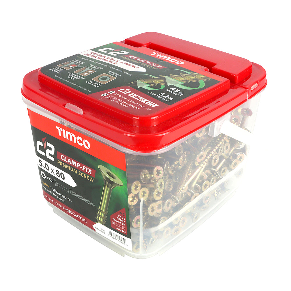 C2 Clamp-Fix - TX - Double Countersunk with Ribs - Twin-Cut - Yellow - 5.0mm x 80mm  - 350 Pack