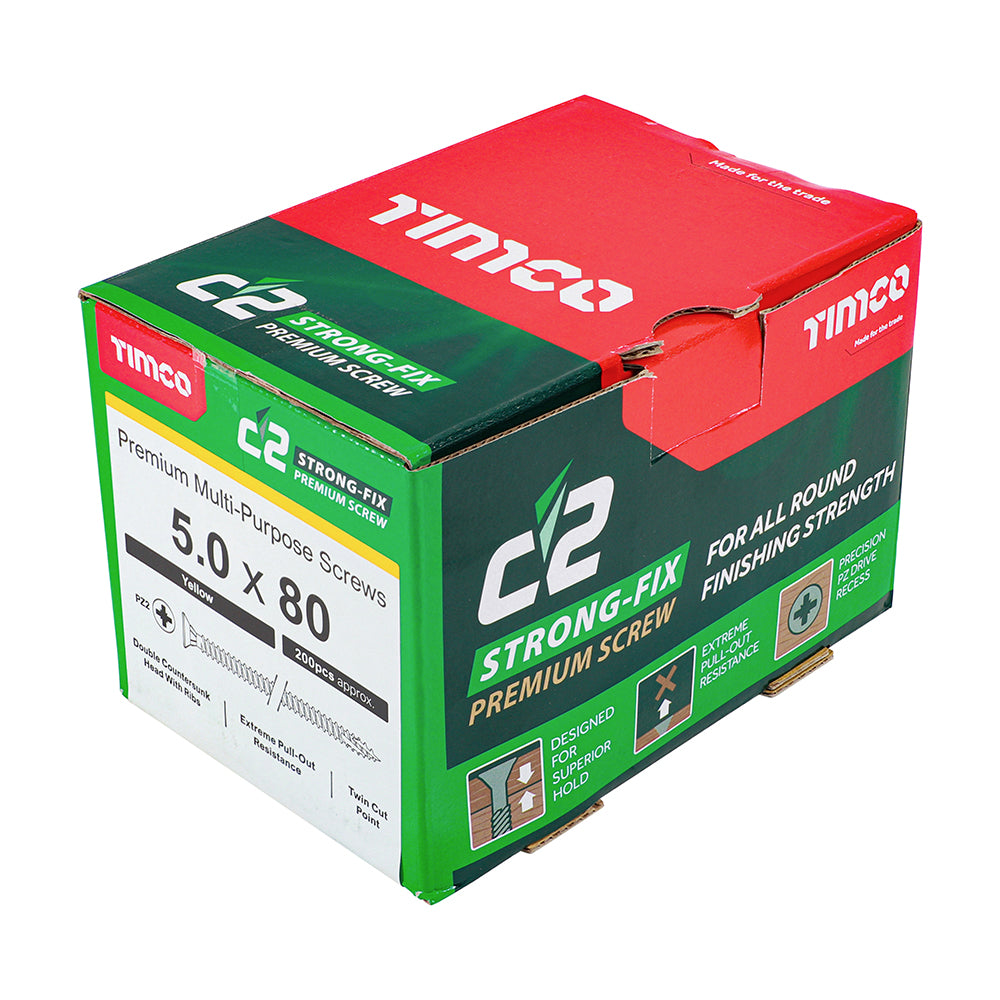 C2 Strong-Fix - PZ - Double Countersunk - Twin-Cut - Yellow - 5.0mm x 80mm - 200 Pack