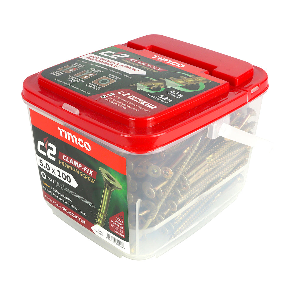 C2 Clamp-Fix - TX - Double Countersunk with Ribs - Twin-Cut - Yellow - 5.0mm x 100mm  - 300 Pack