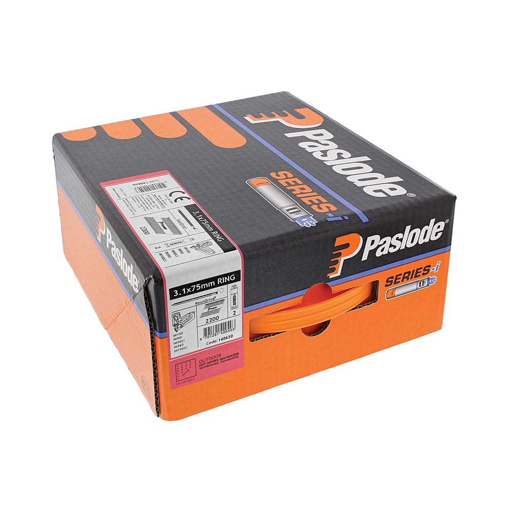 Paslode IM360Ci Nails & Fuel Cells Trade Pack - Ring Shank - Hot Dipped Galvanised  - 140630- 3.1 x 75/2CFC - 2200 Box