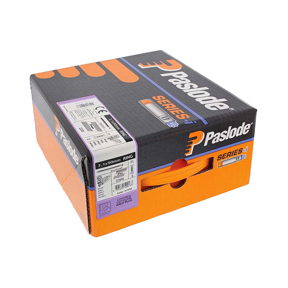 Paslode IM360Ci Nails & Fuel Cells Trade Pack - Ring Shank - Galvanised + - 141074 - 3.1 x 90/2CFC - 2200 Box