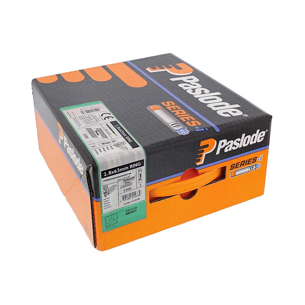 Paslode IM360Ci Nails & Fuel Cells Trade Pack - Ring Shank - Bright - 141078 - 2.8 x 63/3CFC - 3300 Box