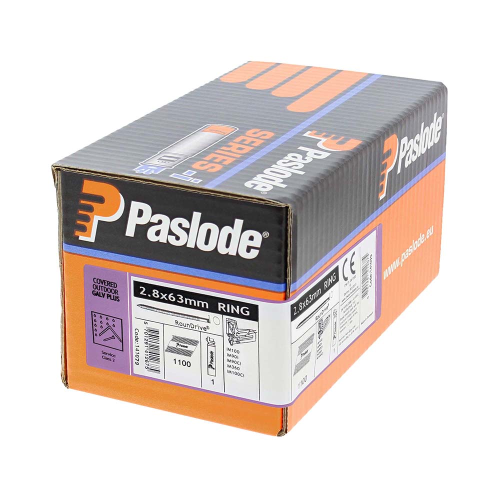 Paslode IM360Ci Nails & Fuel Cells Retail Pack - Ring Shank - Galvanised + - 141079 -2.8 x 63/1CFC - 1100 Box