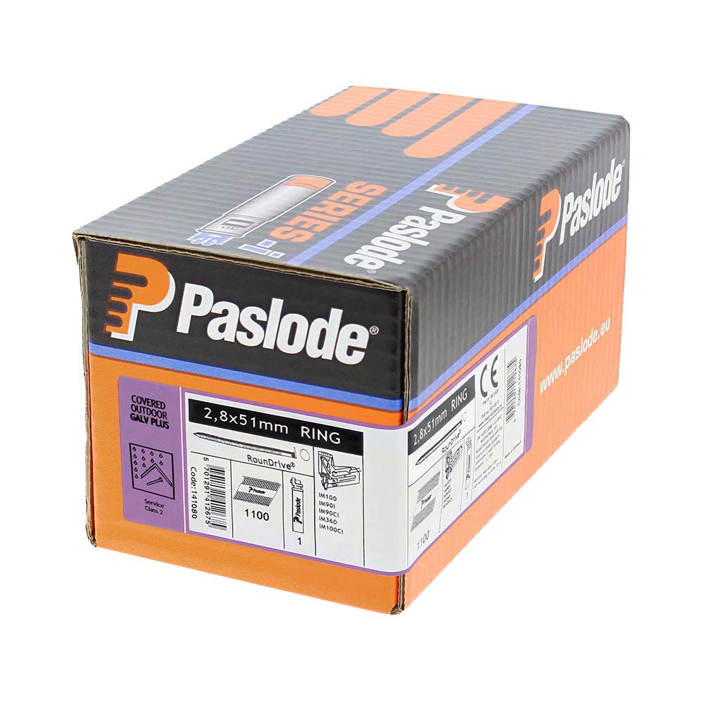 Paslode IM360Ci Nails & Fuel Cells Retail Pack - Ring Shank - Galvanised + - 141080 - 2.8 x 51/1CFC - 1100 Box