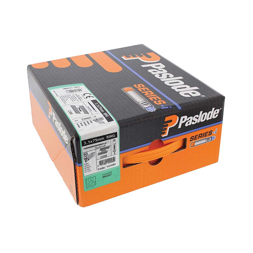 Paslode IM360Ci Nails & Fuel Cells Trade Pack - Ring Shank - Bright - 141081 - 3.1 x 75/2CFC - 2200 Box