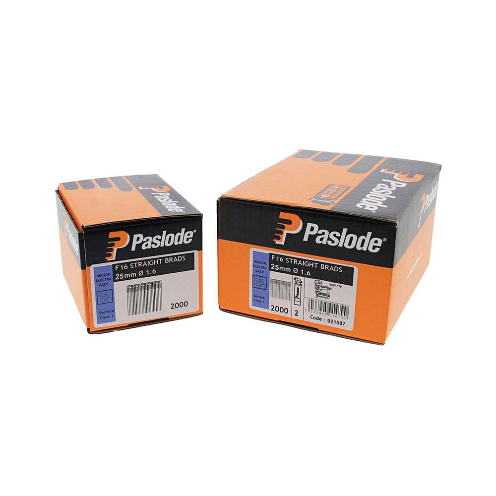 Paslode IM65 Brads & Fuel Cells Pack - Straight - Electro Galvanised - 921587 - 16g x 25/2BFC - 2000 Box