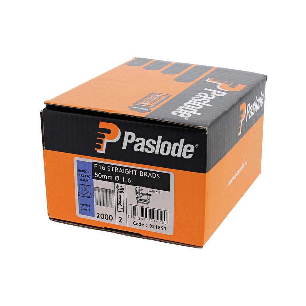 Paslode IM65 Brads & Fuel Cells Pack - Straight - Electro Galvanised - 921591 - 16g x 50/2BFC - 2000 Box