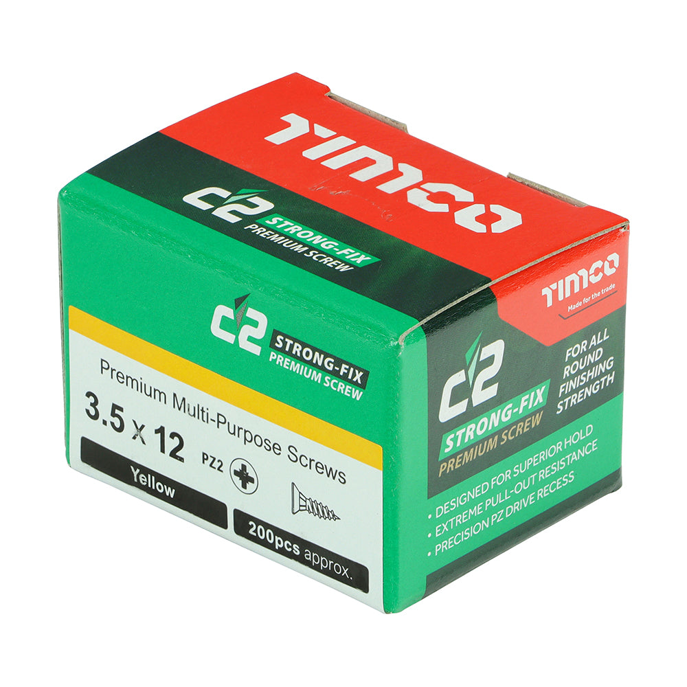 C2 Strong-Fix - PZ - Double Countersunk - Sharp Point - Yellow - 3.5mm x 12mm - 200 Pack