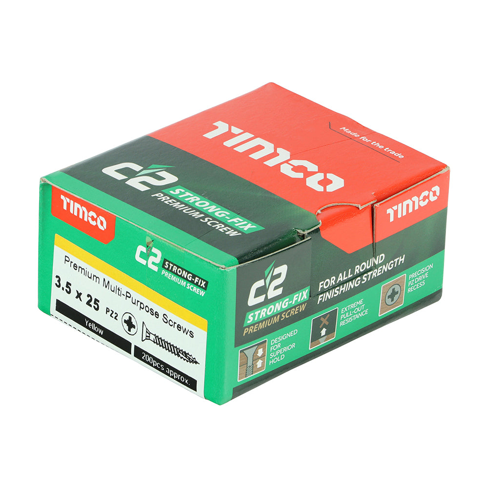 C2 Strong-Fix - PZ - Double Countersunk - Twin-Cut - Yellow  - 3.5mm x 25mm - 200 Pack