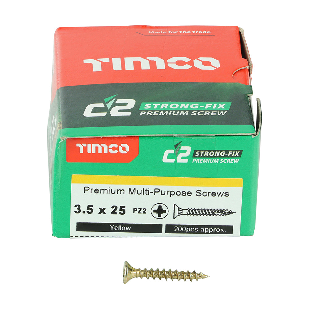 C2 Strong-Fix - PZ - Double Countersunk - Twin-Cut - Yellow  - 3.5mm x 25mm - 200 Pack