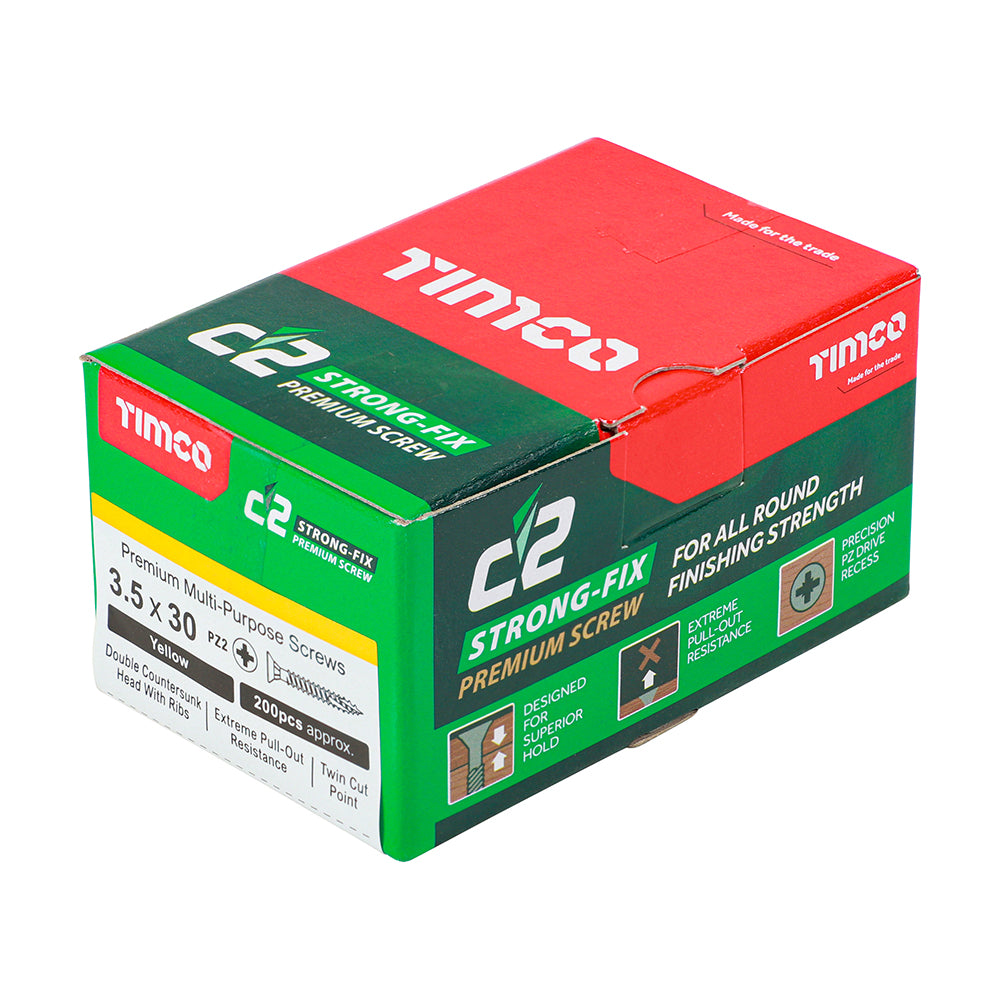 C2 Strong-Fix - PZ - Double Countersunk - Twin-Cut - Yellow - 3.5mm x 30mm - 200 Pack