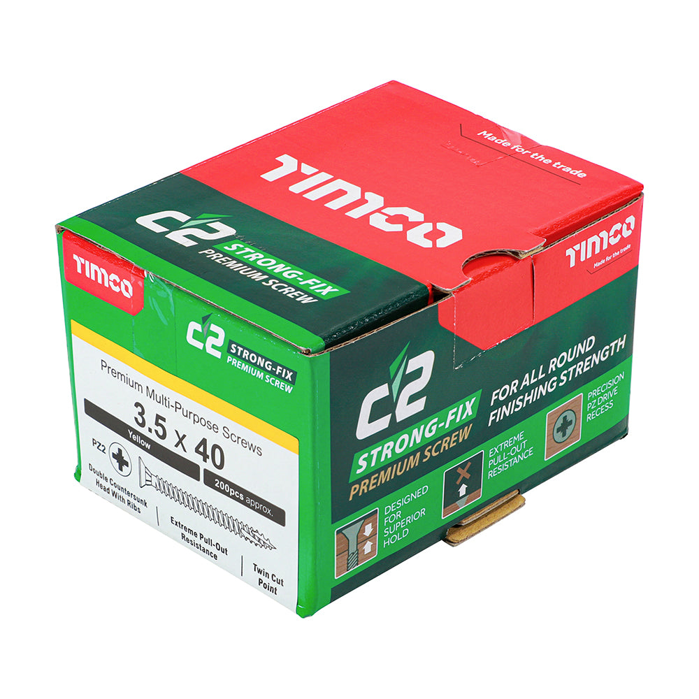 C2 Strong-Fix - PZ - Double Countersunk - Twin-Cut - Yellow -  3.5mm x 40mm - 200 Pack