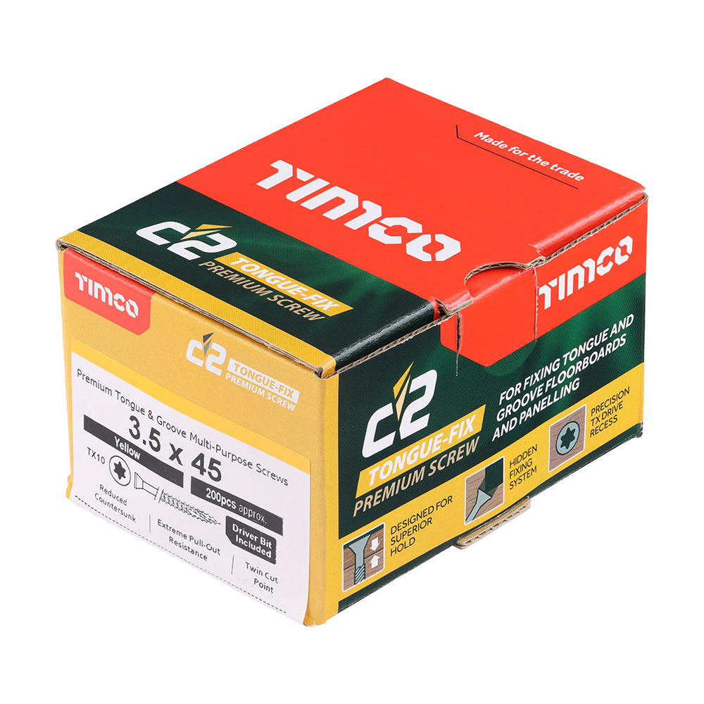 C2 Tongue-Fix - TX - Reduced Countersunk - Twin-Cut - Yellow - 3.5mm x 45mm - 200 Pack