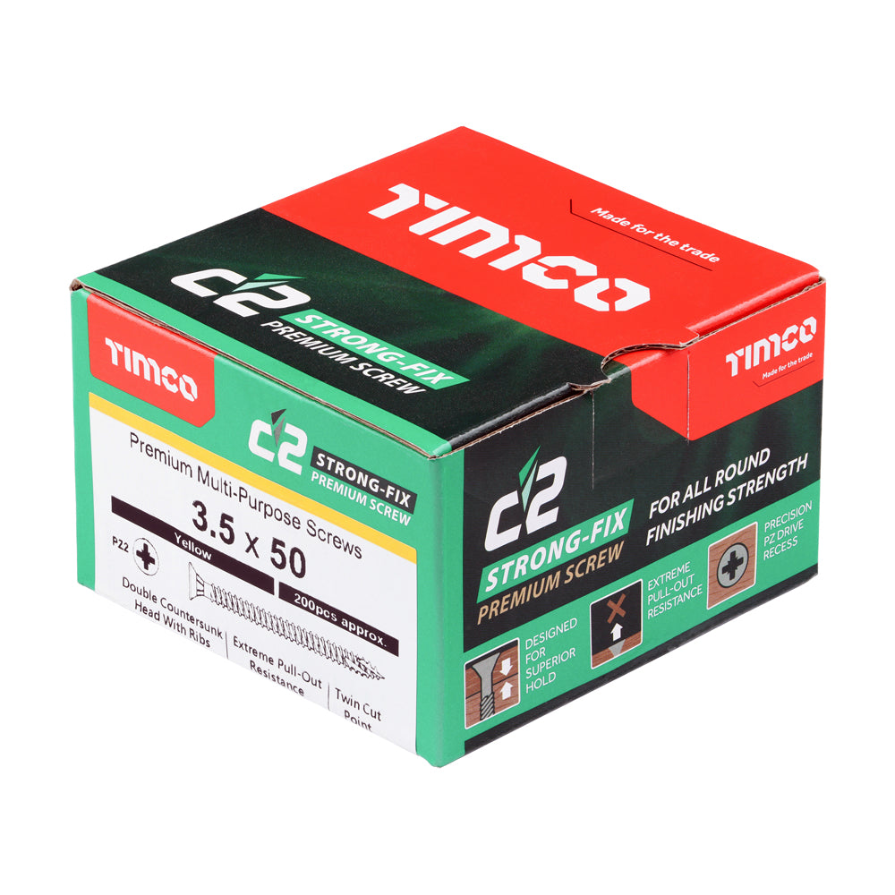 C2 Strong-Fix - PZ - Double Countersunk - Twin-Cut - Yellow - 3.5mm x 50mm - 200 Pack