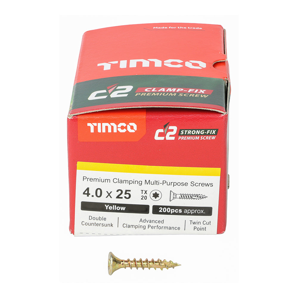 C2 Clamp-Fix - TX - Double Countersunk with Ribs - Twin-Cut - Yellow - 4.0mm x 25mm - 200 Pack