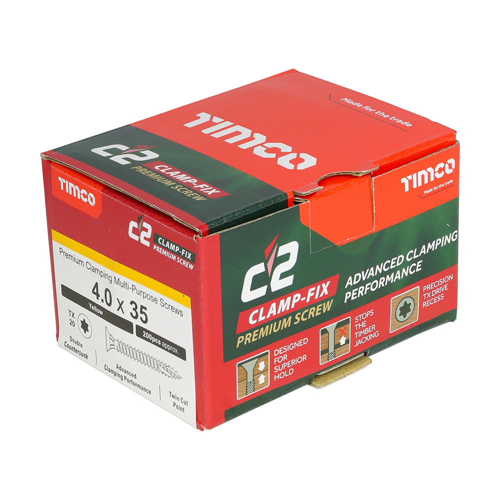 C2 Clamp-Fix - TX - Double Countersunk with Ribs - Twin-Cut - Yellow - 4.0mm x 35mm - 200 Pack