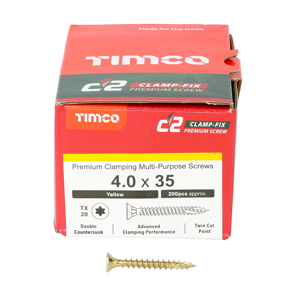 C2 Clamp-Fix - TX - Double Countersunk with Ribs - Twin-Cut - Yellow - 4.0mm x 35mm - 200 Pack