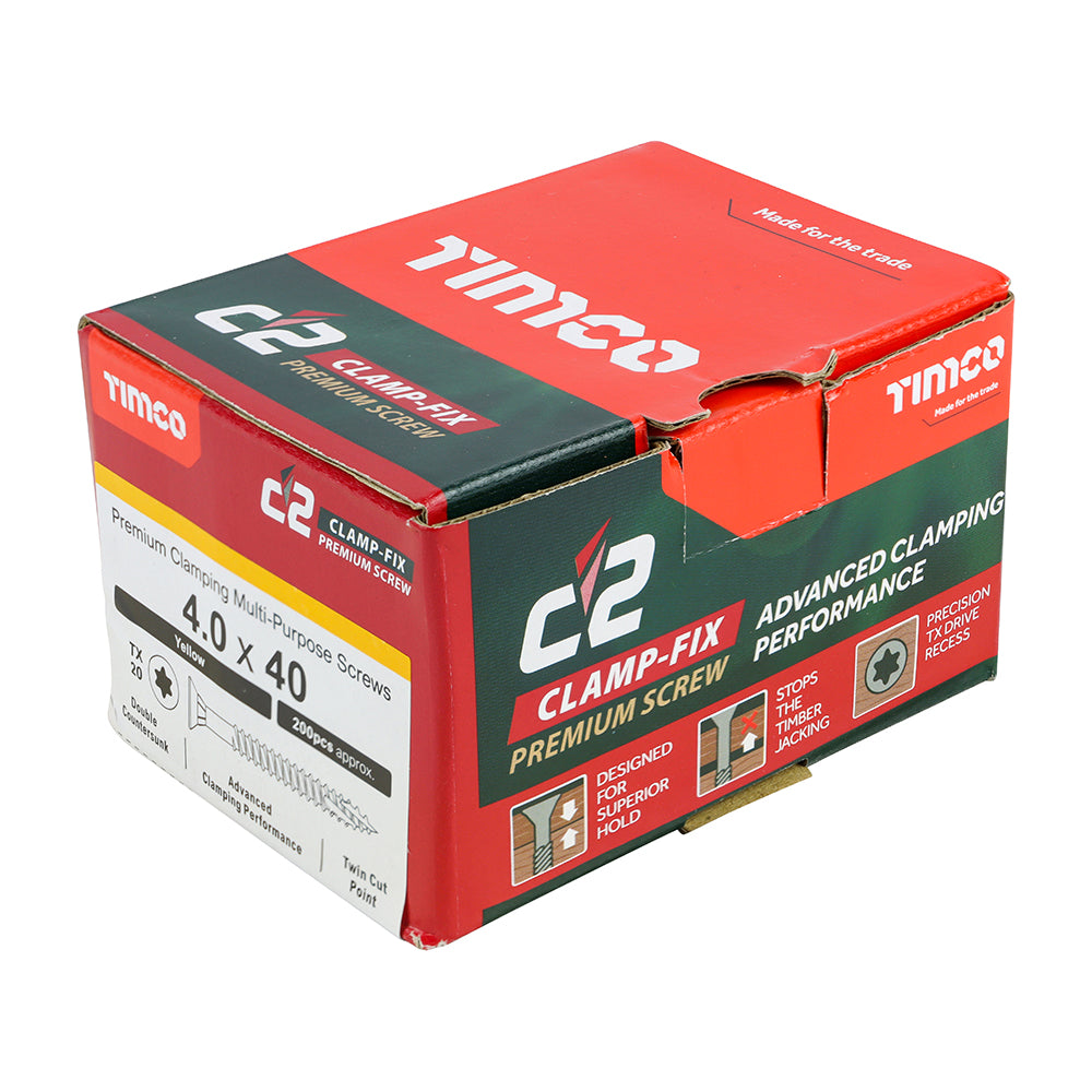 C2 Clamp-Fix - TX - Double Countersunk with Ribs - Twin-Cut - Yellow - 4.0mm x 40mm - 200 Pack