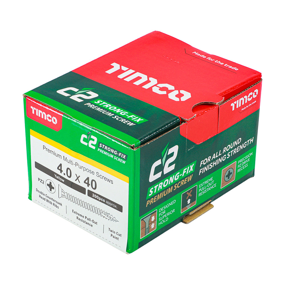 C2 Strong-Fix - PZ - Double Countersunk - Twin-Cut - Yellow - 4.0mm x 40mm - 200 Pack