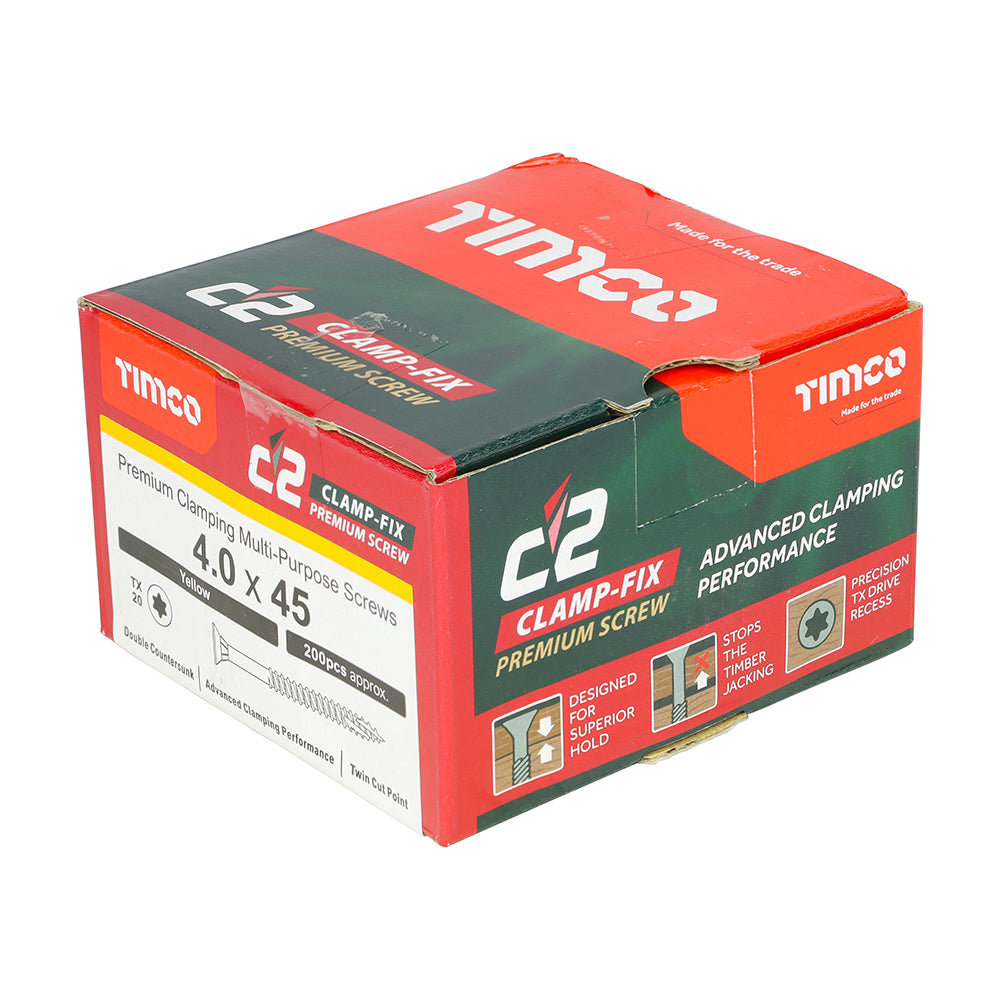 C2 Clamp-Fix - TX - Double Countersunk with Ribs - Twin-Cut - Yellow - 4.0mm x 45mm  - 200 Pack
