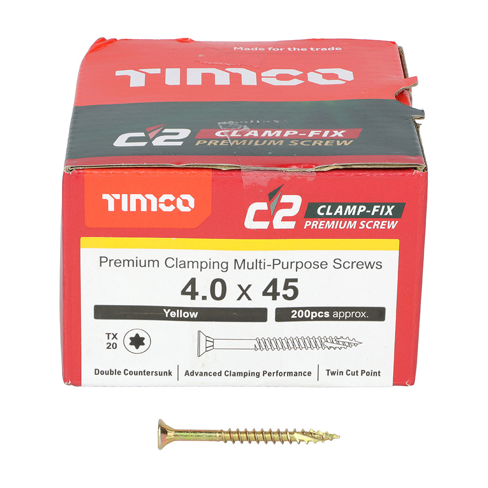 C2 Clamp-Fix - TX - Double Countersunk with Ribs - Twin-Cut - Yellow - 4.0mm x 45mm  - 200 Pack