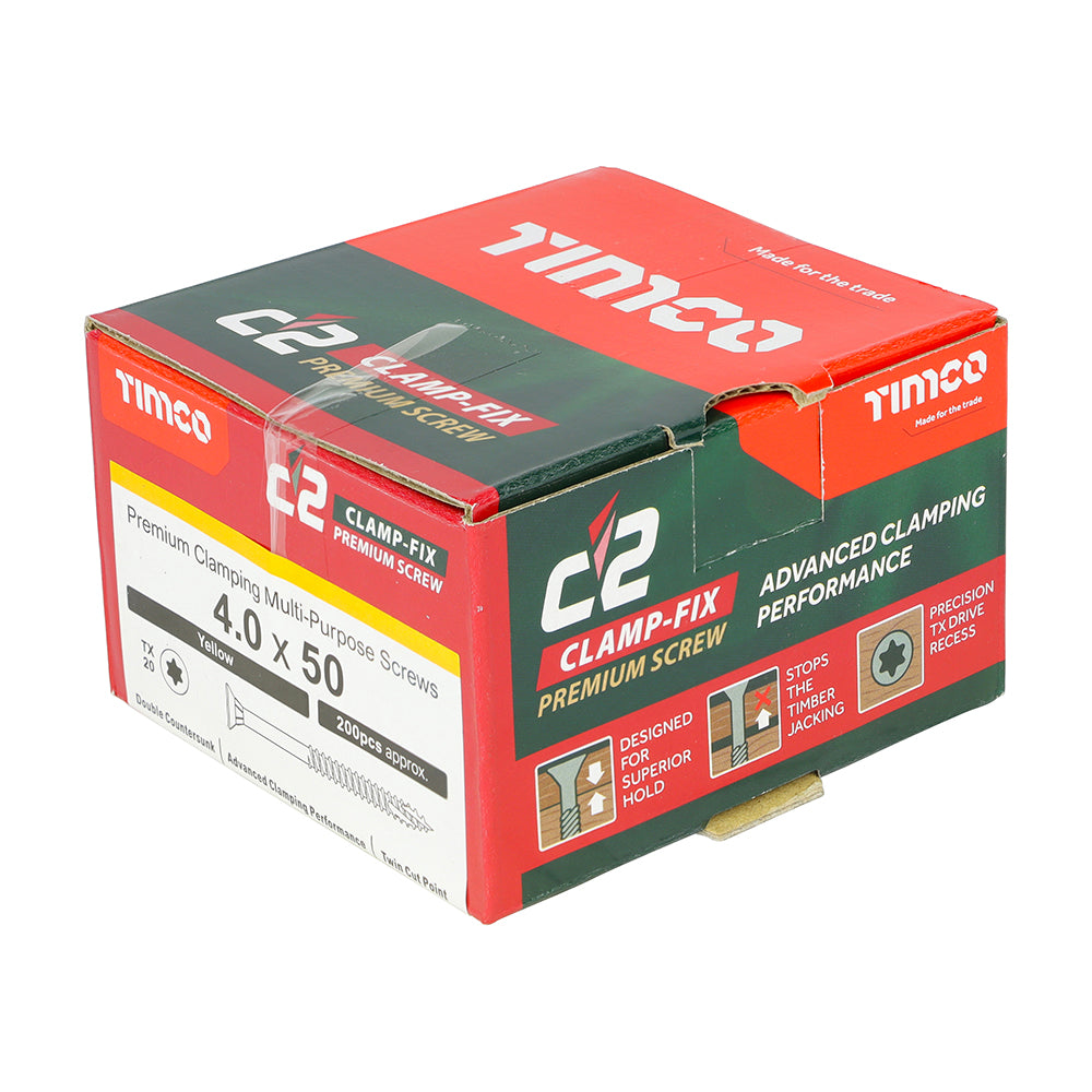 C2 Clamp-Fix - TX - Double Countersunk with Ribs - Twin-Cut - Yellow - 4.0mm x 50mm  - 200 Pack