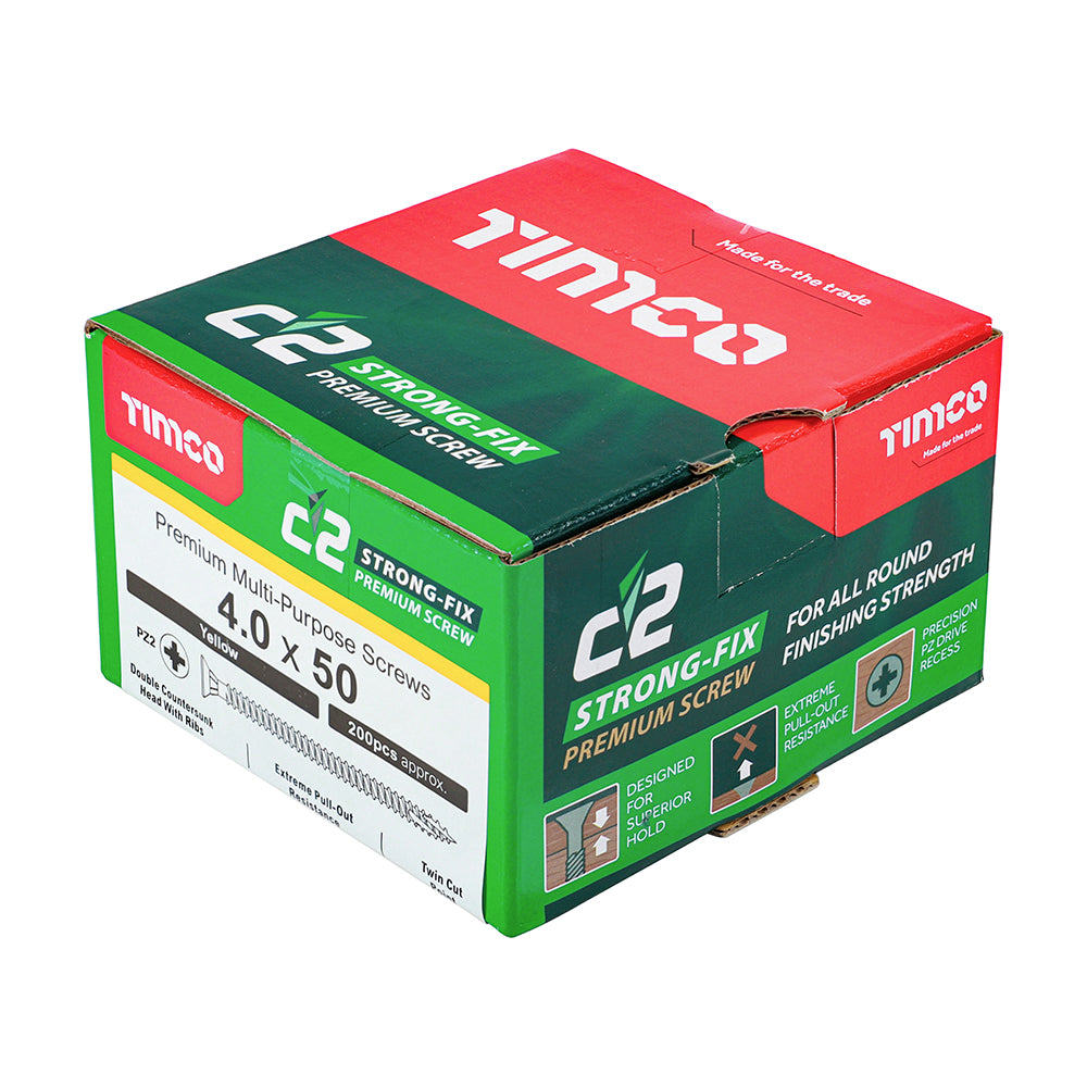 C2 Strong-Fix - PZ - Double Countersunk - Twin-Cut - Yellow - 4.0mm x 50mm - 200 Pack