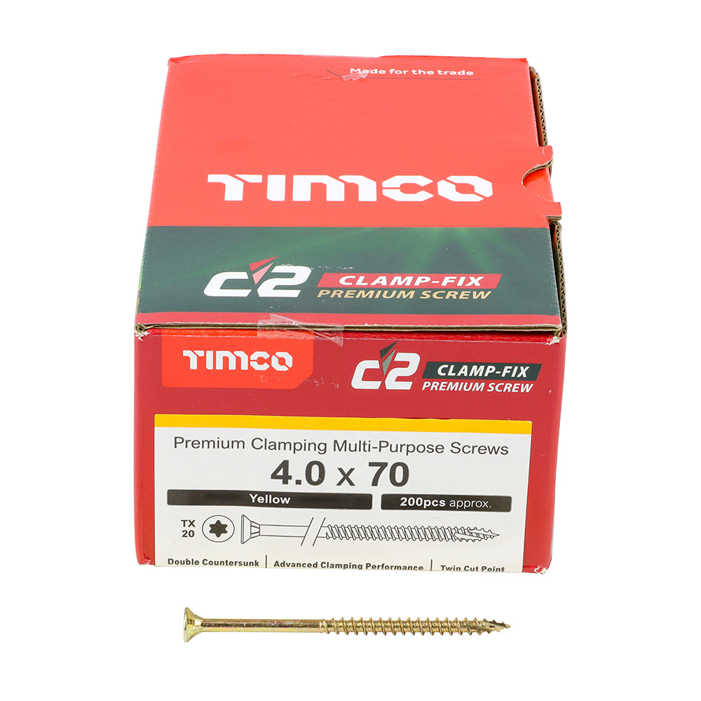 C2 Clamp-Fix - TX - Double Countersunk with Ribs - Twin-Cut - Yellow - 4.0mm x 70mm  - 200 Pack