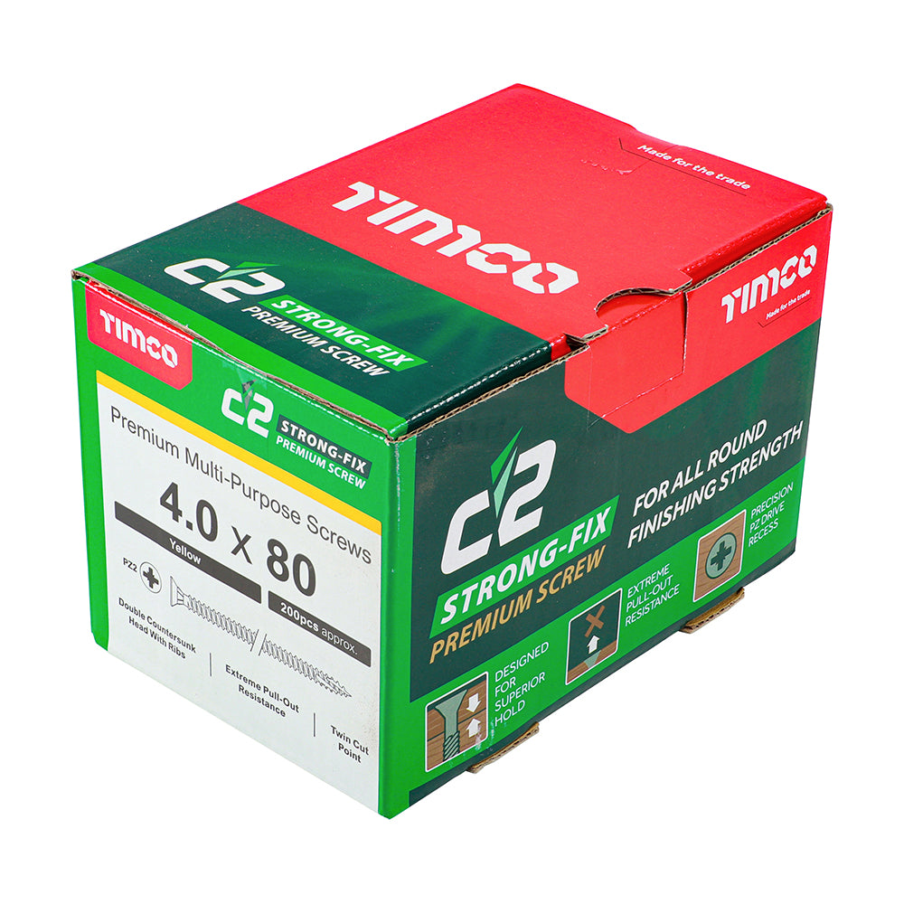 C2 Strong-Fix - PZ - Double Countersunk - Twin-Cut - Yellow - 4.0mm x 80mm - 200 Pack
