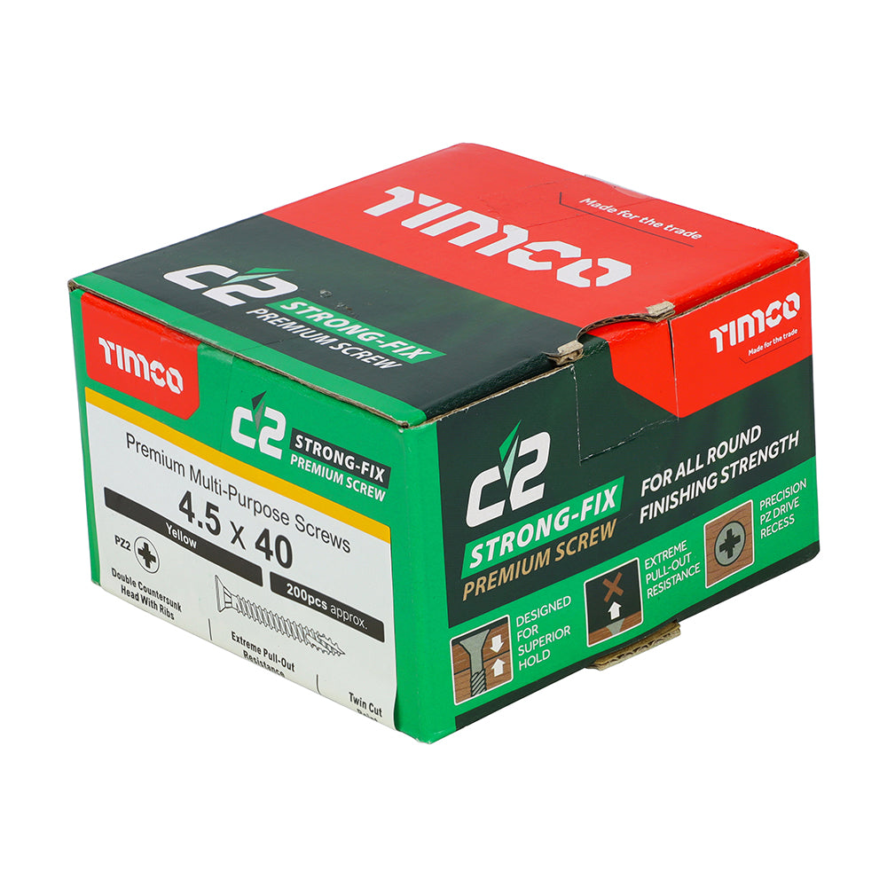 C2 Strong-Fix - PZ - Double Countersunk - Twin-Cut - Yellow - 4.5mm x 40mm - 200 Pack