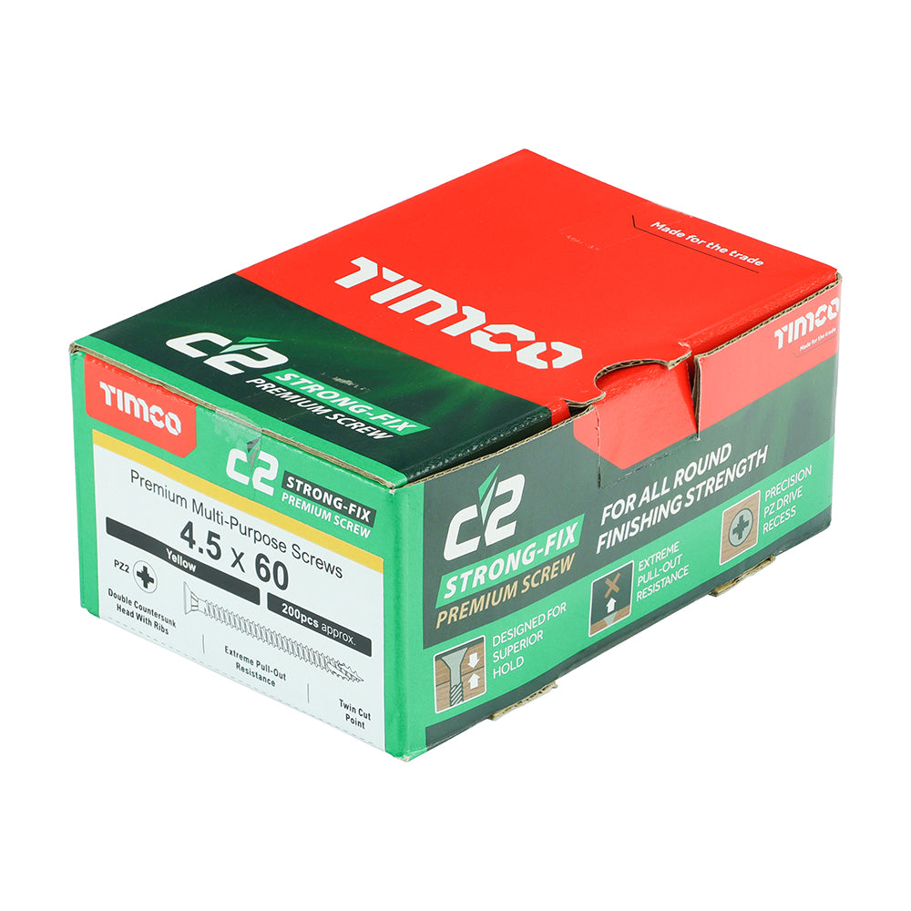 C2 Strong-Fix - PZ - Double Countersunk - Twin-Cut - Yellow - 4.5mm x 60mm - 200 Pack