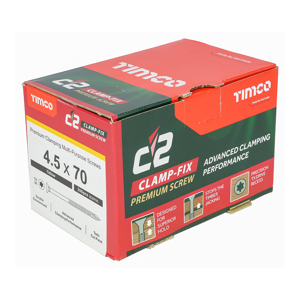C2 Clamp-Fix - TX - Double Countersunk with Ribs - Twin-Cut - Yellow - 4.5mm x 70mm  - 200 Pack