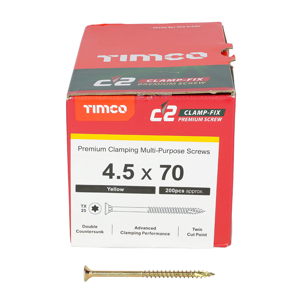 C2 Clamp-Fix - TX - Double Countersunk with Ribs - Twin-Cut - Yellow - 4.5mm x 70mm  - 200 Pack
