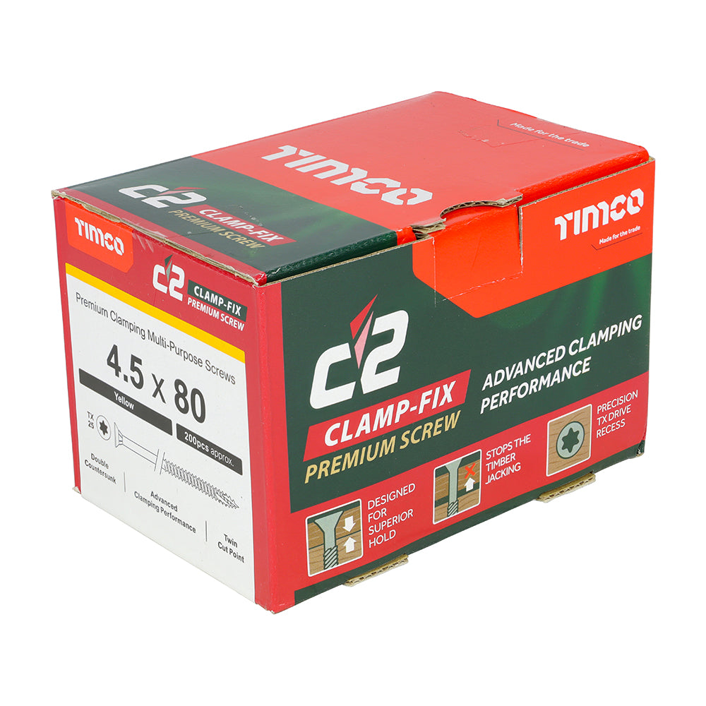 C2 Clamp-Fix - TX - Double Countersunk with Ribs - Twin-Cut - Yellow - 4.5mm x 80mm  - 200 Pack