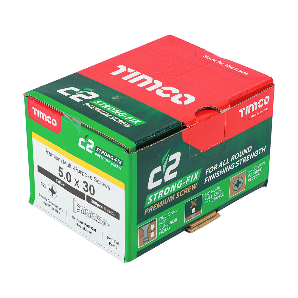 C2 Strong-Fix - PZ - Double Countersunk - Twin-Cut - Yellow - 5.0mm x 30mm - 200 Pack