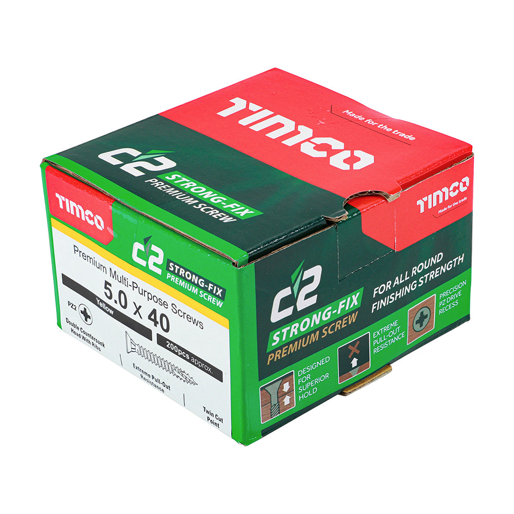 C2 Strong-Fix - PZ - Double Countersunk - Twin-Cut - Yellow - 5.0mm x 40mm - 200 Pack