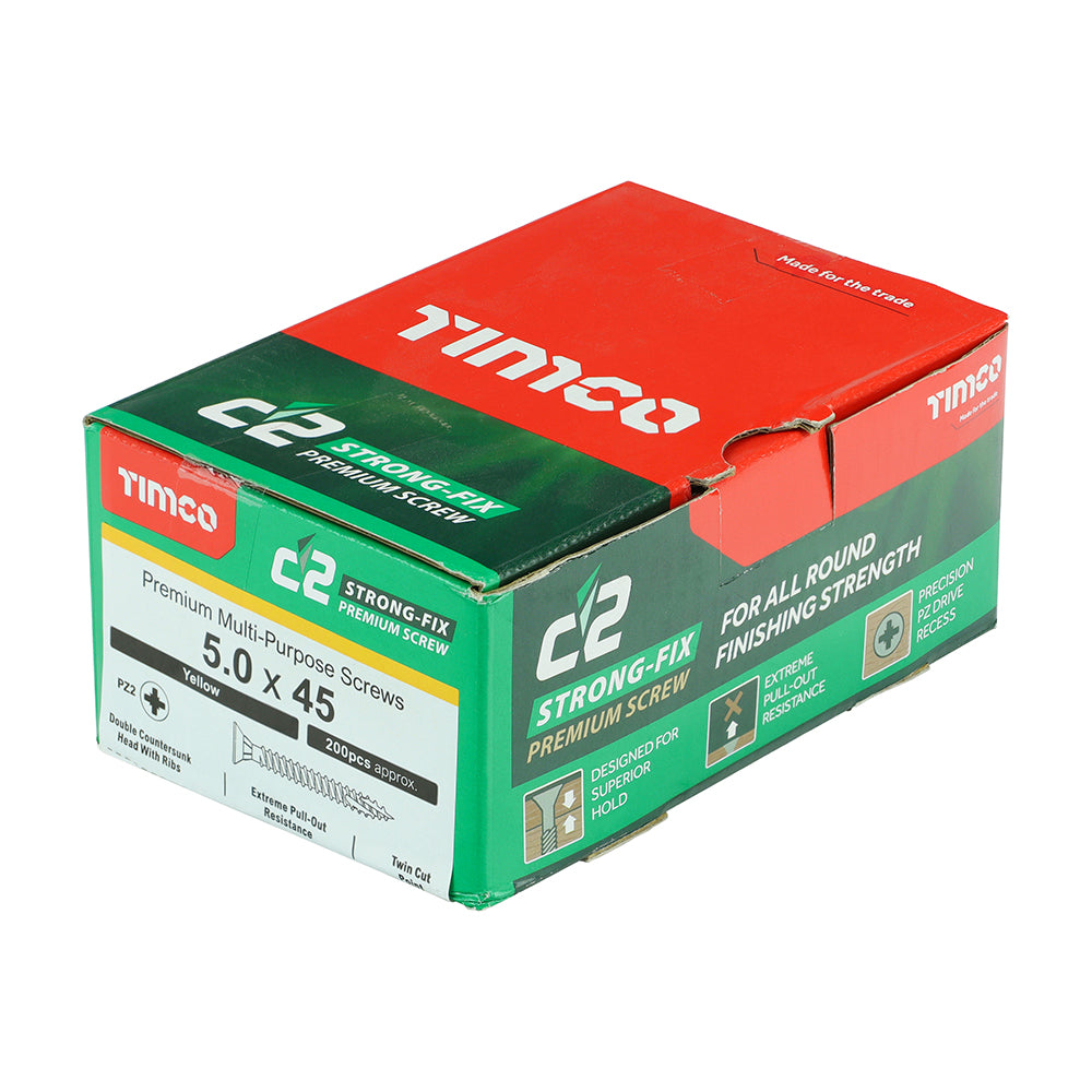 C2 Strong-Fix - PZ - Double Countersunk - Twin-Cut - Yellow - 5.0mm x 45mm - 200 Pack