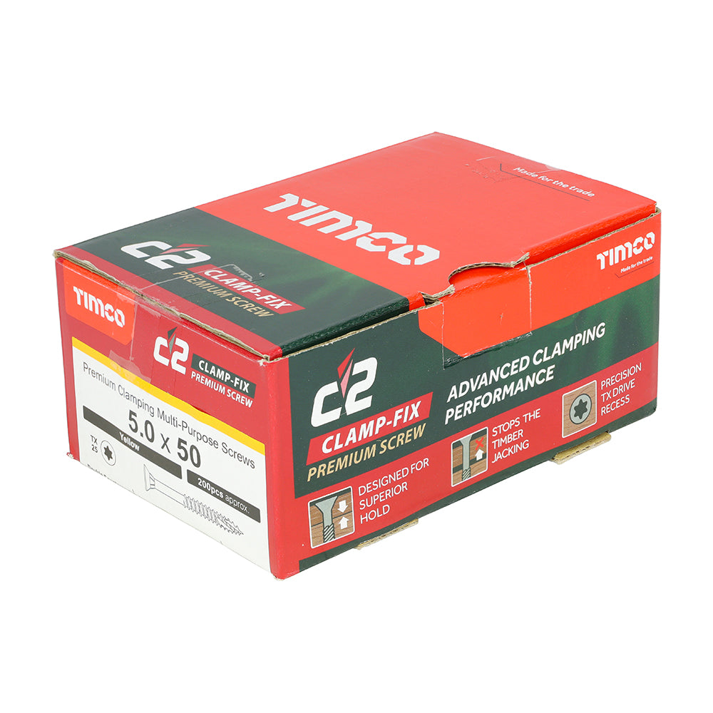 C2 Clamp-Fix - TX - Double Countersunk with Ribs - Twin-Cut - Yellow - 5.0mm x 50mm  - 200 Pack