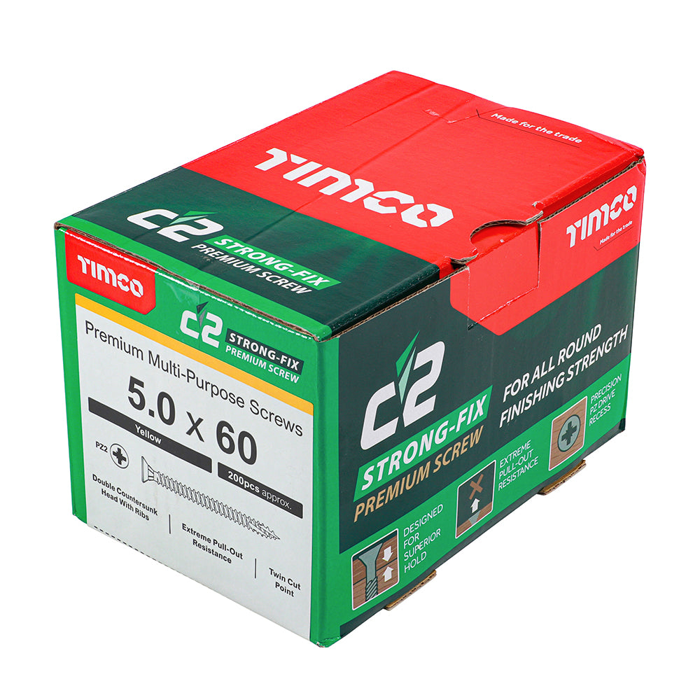 C2 Strong-Fix - PZ - Double Countersunk - Twin-Cut - Yellow - 5.0mm x 60mm - 200 Pack