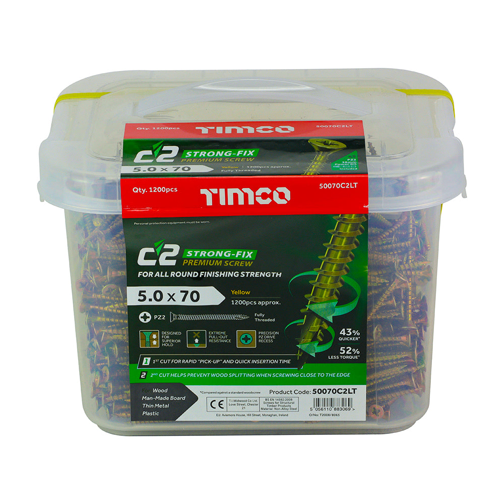 C2 Strong-Fix - PZ - Double Countersunk - Twin-Cut - Yellow - 5.0mm x 70mm - 1200 Pack