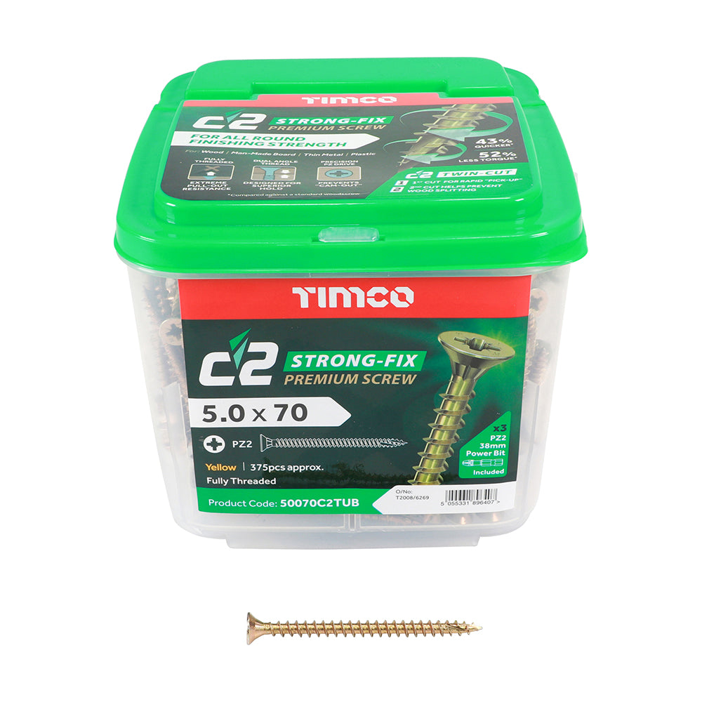 C2 Strong-Fix - PZ - Double Countersunk - Twin-Cut - Yellow- 5.0mm x 70mm - 375 Pack
