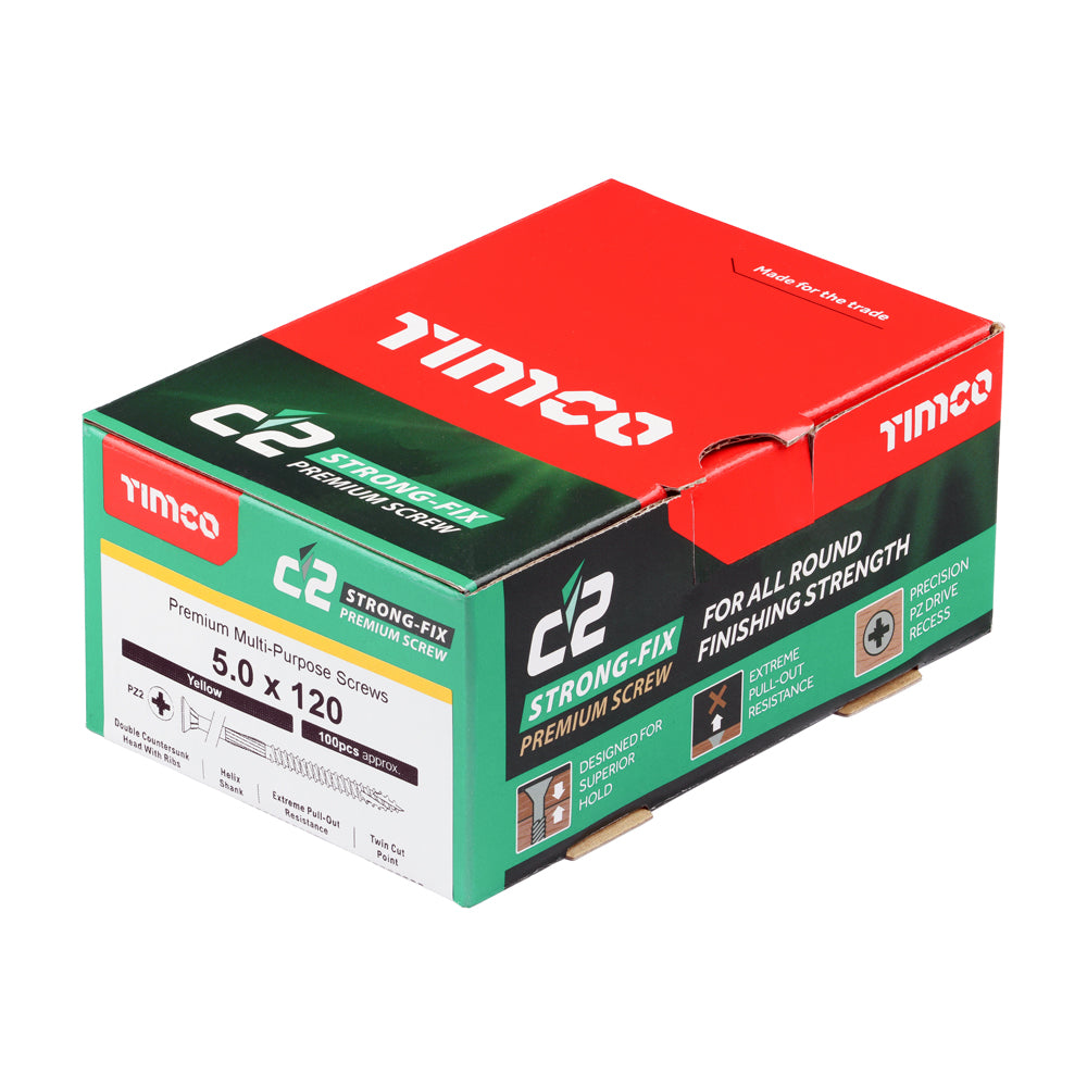 C2 Strong-Fix - PZ - Double Countersunk - Twin-Cut - Yellow - 5.0mm x 120mm - 100 Pack