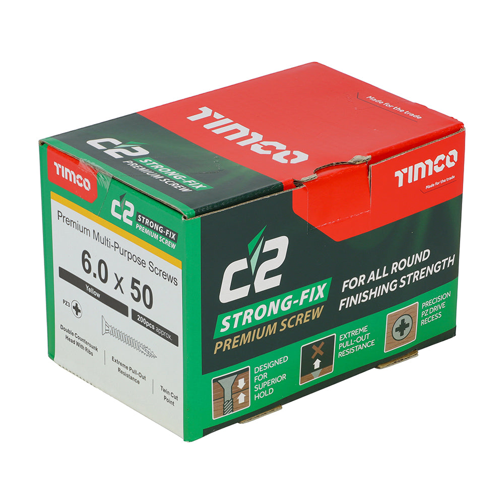 C2 Strong-Fix - PZ - Double Countersunk - Twin-Cut - Yellow - 6.0mm x 50mm - 200 Pack
