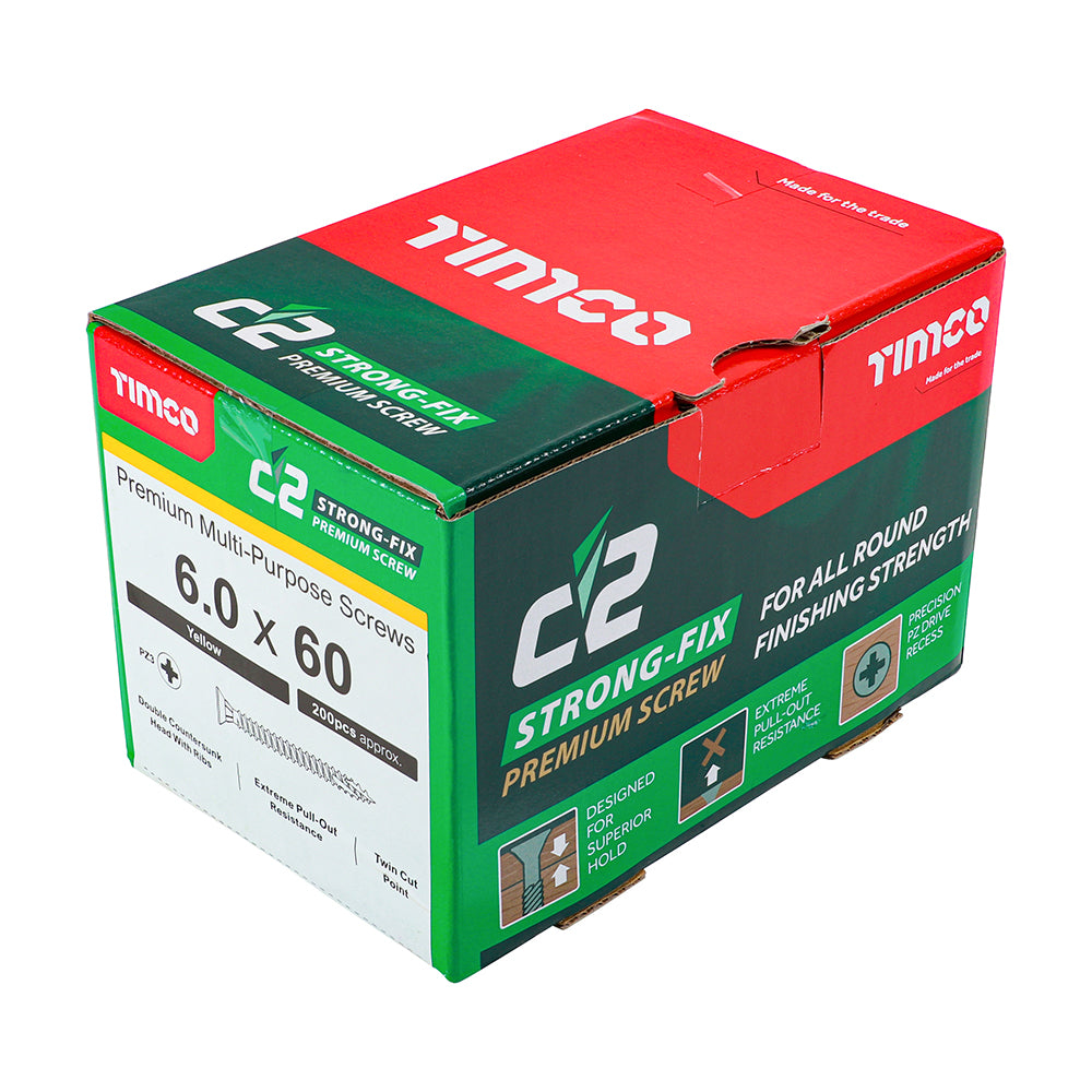 C2 Strong-Fix - PZ - Double Countersunk - Twin-Cut - Yellow - 6.0mm x 60mm - 200 Pack