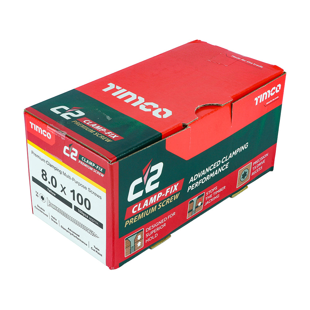 C2 Clamp-Fix - TX - Double Countersunk with Ribs - Twin-Cut - Yellow - 8.0mm x 100mm  - 100 Pack