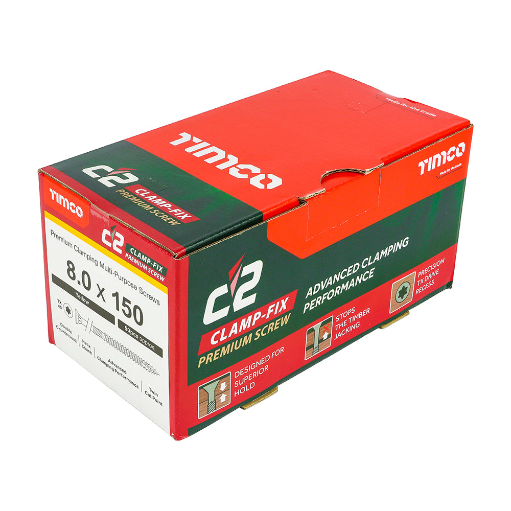 C2 Clamp-Fix - TX - Double Countersunk with Ribs - Twin-Cut - Yellow - 8.0mm x 150mm  - 50 Pack